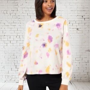 Candace Cameron Bure Pressed Floral Graphic Tee XS NWT | Long Sleeve Bloom Print